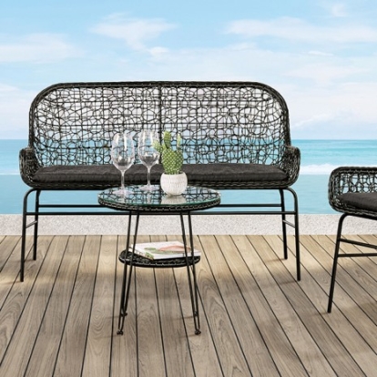 Furniture Of America Zalika Contemporary Fabric, Foam, Pe Rattan, Steel Black 4 Pc. Conversation Set | FM80010BK-T-4PC-BN