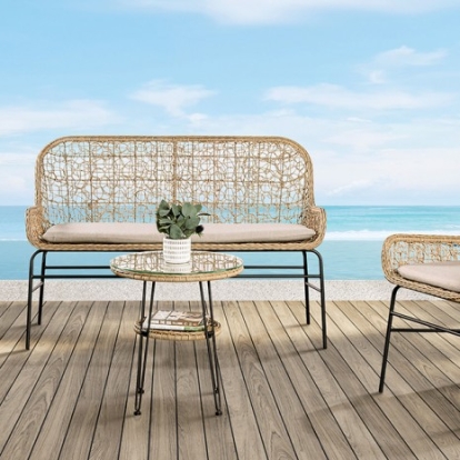 Furniture Of America Zalika Contemporary Fabric, Foam, Pe Rattan, Steel Natural 4 Pc. Conversation Set | FM80010NT-T-4PC-BN