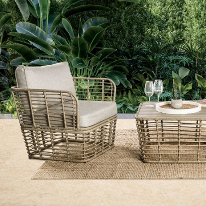 Furniture Of America Johari Contemporary Fabric, Foam, Pe Rattan, Steel Natural/Beige 3 Pc. Conversation Set | FM80016NT-3PC-CHAIR