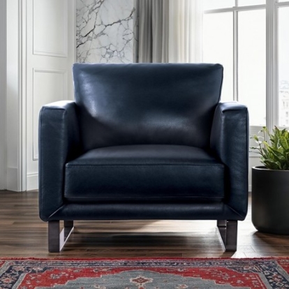 Furniture Of America Mezzanotte Contemporary Engineered Wood, Real Italian Leather, Others Midnight Blue Chair | FM90000-CH-PK