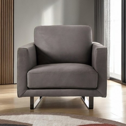 Furniture Of America Mezzanotte Contemporary Engineered Wood, Real Italian Leather, Others Gray Chair | FM90000GY-CH-PK