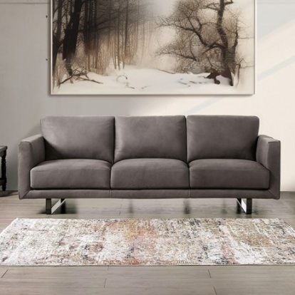Furniture of America Mezzanotte Contemporary Engineered with Wood Real Italian Leather Gray Sofa Model FM90000GY-SF-PK