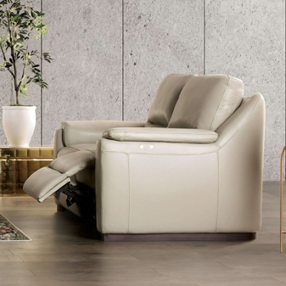 Furniture of America Altamura Transitional Engineered with Wood Real Italian Leather Taupe Power Sofa Model FM90002TP-SF-PM-PK