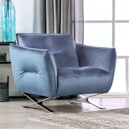 Furniture of America Civellutino Contemporary Engineered with Wood Metal Velvet-Like Light Blue Chair Model FM90004-CH-PK