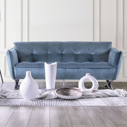 Furniture of America Civellutino Contemporary Engineered with Wood Metal Velvet-Like Light Blue Sofa Model FM90004-SF-PK