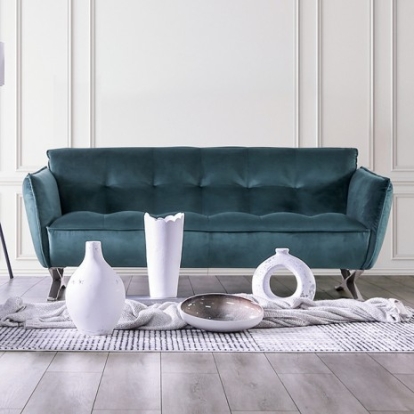 Furniture Of America Civellutino Contemporary Engineered Wood, Metal, Velvet-Like, Others Teal Sofa | FM90004TL-SF-PK