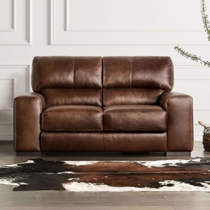 Furniture of America Marsicano Transitional Engineered with Wood Real Italian Leather Cognac Sofa Model FM90005-SF