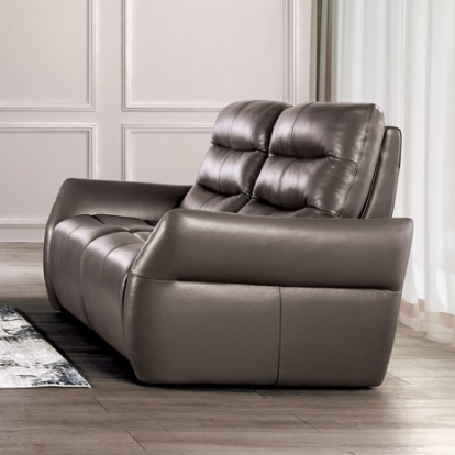 Furniture of America Granucci Transitional Engineered with Wood Real Italian Leather Gray Power Loveseat Model FM90007GY-LV-PM-PK