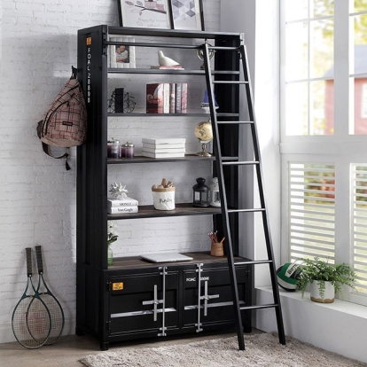 Dipiloh Black/Distressed Dark Oak Bookcase Model FOA-AC379-PK by Furniture of America