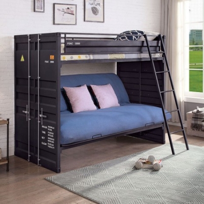 Furniture of America Lafray Industrial Metal Black Twin Bunk with Futon Base Model FOA-BK652BK-BED