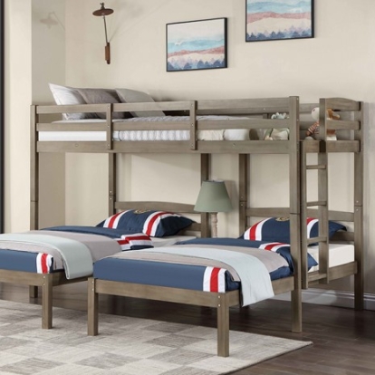 Furniture Of America Hortense Transitional Solid Wood, Wood Veneer, Others Warm Gray Triple Twin Bed | FOA-BK659GY-BED