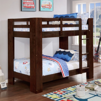 Suzie Wire-Brushed Dark Walnut Twin/Twin Bunk Bed Model FOA-BK972EX-BED by Furniture of America