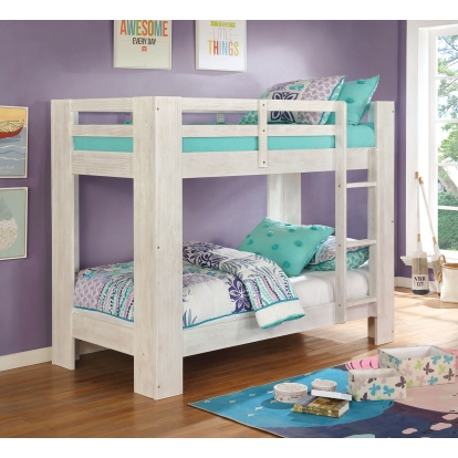 Suzie Wire-Brushed White Twin/Twin Bunk Bed Model FOA-BK972WH-BED by Furniture of America