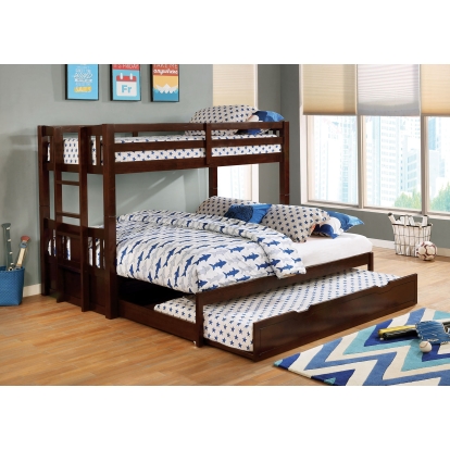 Kadence Dark Walnut Twin/Twin Bunk Bed with Extendable Bottom Bunk & Trundle Model FOA-BK974EX-BED by Furniture of America