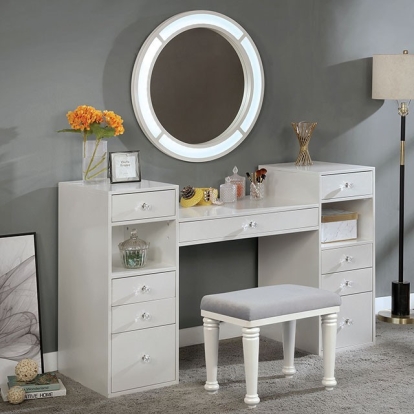 Yasmine Luminous White Vanity Set Model FOA-DK5683WH-PK by Furniture of America