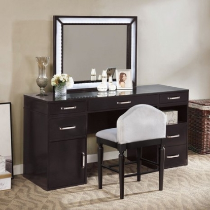 Furniture of America Vickie Glam Mirror Solid with Wood Veneer Obsidian Gray Vanity Set Model FOA-DK5684DG-PK