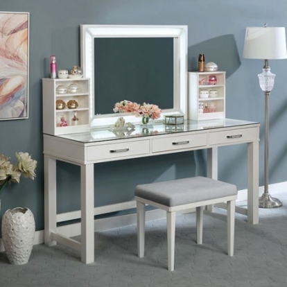 Furniture of America Stephanie Glam Mirror Solid with Wood Veneer Luminous White Vanity Set Model FOA-DK5685WH-PK