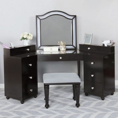 Furniture Of America Tracie Glam Mirror, Solid Wood, Wood Veneer, Others Obsidian Gray Vanity Set | FOA-DK5686DG-PK