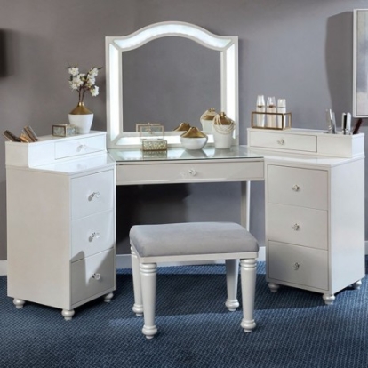 Furniture of America Tracie Glam Mirror Solid with Wood Veneer Luminous White Vanity Set Model FOA-DK5686WH-PK
