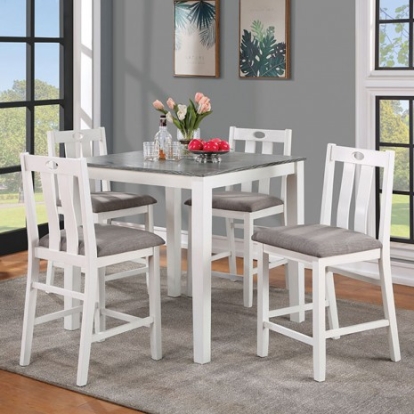Furniture Of America Dunseith Transitional Linen-Like, Solid Wood, Wood Veneer, Others White/Gray 5 Pc. Counter Ht. Set | FOA3388PT-5PK-CHAIR