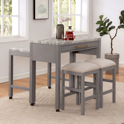 Whitehall White/Light Gray/Beige 3 Piece Counter Height Table Set Model FOA3544LG-PT-3PC by Furniture of America