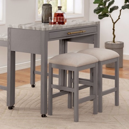 Furniture of America Whitehall Rustic Solid with Wood Veneer White-Light Gray Counter Ht. Table Model FOA3544LG-PT
