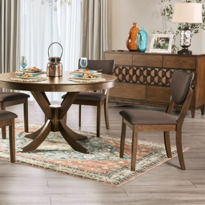 Furniture of America Marina Transitional Fabric Solid with Wood Veneer Walnut-Dark Chocolate Dining Table Model FOA3787RT-TABLE