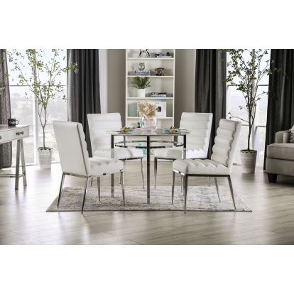 Serena White/Chrome Round Dining Table Model FOA3797RT by Furniture of America
