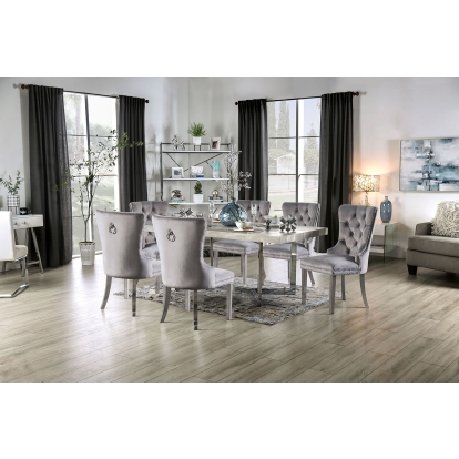 Sindy Light Gray/Chrome 7 Piece Dining Table Set Model FOA3798T-7PC-AC261GY by Furniture of America