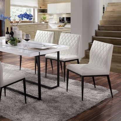 Furniture of America Alisha Contemporary Leatherette Metal Solid with Wood White-Black Dining Table Model FOA3799T-TABLE