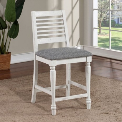 Furniture Of America Calabria Rustic Fabric, Solid Wood, Others Antique White/Gray Counter Ht. Chair (2/Box) | FOA3908PC-2PK