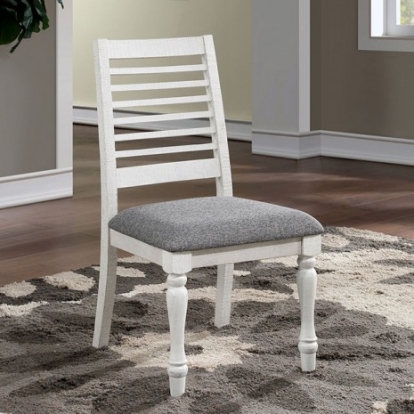 Furniture of America Calabria Rustic Fabric Solid with Wood Antique White-Gray Side Chair (2-Box) Model FOA3908SC-2PK