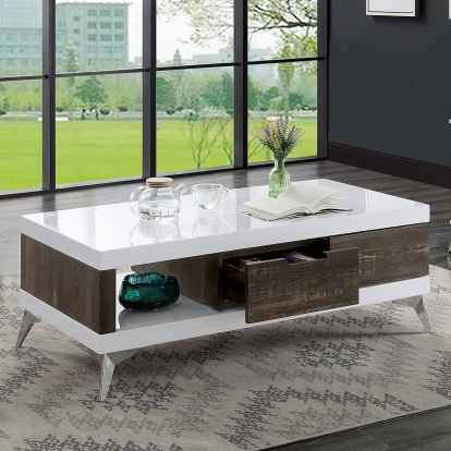 Corinne White/Distressed Dark Oak Coffee Table Model FOA4535C by Furniture of America