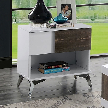Corinne White/Distressed Dark Oak End Table Model FOA4535E by Furniture of America