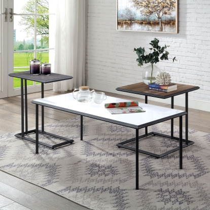 Sutherlin White/Natural Tone/Gray/Gun Metal 3 Piece Table Set Model FOA4542-3PK by Furniture of America