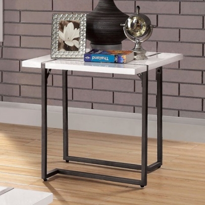 Furniture of America Izar Contemporary Lacquer Metal White-Gun Metal End Table Model FOA4799E-TABLE