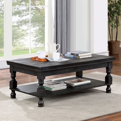 Furniture of America Calandra Rustic Solid with Wood Antique Black Coffee Table Model FOA4908BK-C