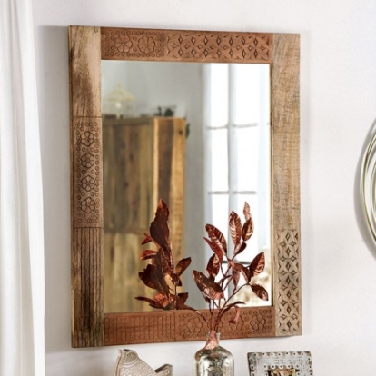 Furniture of America Blanchefleur Rustic Solid with Wood Weathered Light Natural Tone Mirror Model FOA51007