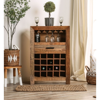 Galanthus Weathered Natural Tone Wine Cabinet Model FOA51036 by Furniture of America