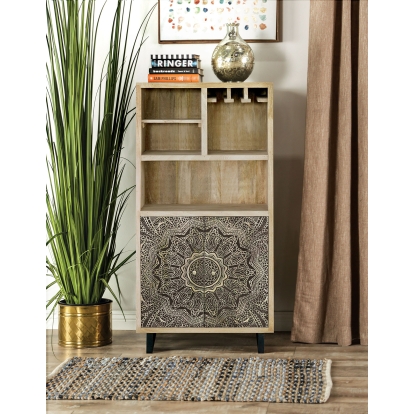 Oleana Natural/Black Wine Cabinet Model FOA51046 by Furniture of America