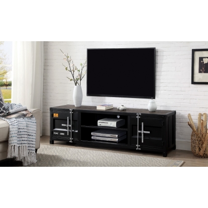 Decargi Black/Distressed Dark Oak TV Stand Model FOA5789-TV by Furniture of America