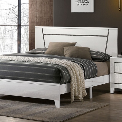 Furniture of America Magdeburg Contemporary Solid with Wood Veneer White Bed Model FOA7038WH-Full Bed