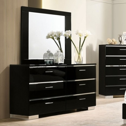 Furniture of America Carlie Contemporary Metal Solid with Wood Veneer Black Dresser Model FOA7039D