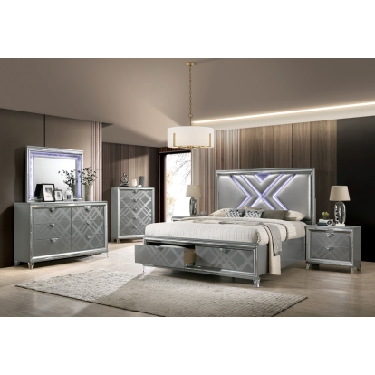 Emmeline Silver 4 Piece Queen Bedroom Set Model FOA7147Q-4PC by Furniture of America