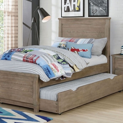 Furniture Of America Vevey Transitional Solid Wood, Wood Veneer, Others Wire-Brushed Warm Gray Bed | FOA7175-Twin Bed