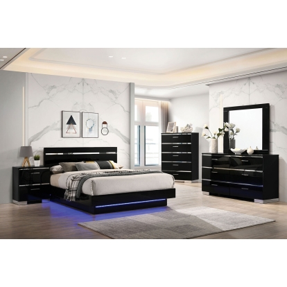 Erlach Black/Chrome Queen Bed with 1NS with Dresser with Mirror Model FOA7189BK-Q-4PC by Furniture of America