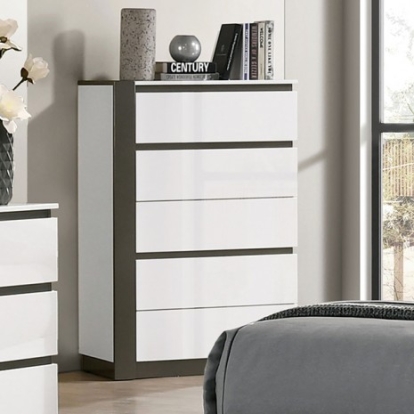 Furniture Of America Birsfelden Contemporary Solid Wood, Wood Veneer, Others White/Metallic Gray Chest | FOA7225WH-C
