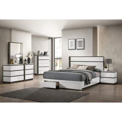 Birsfelden White/Metallic Gray King Bed with Drawers Model FOA7225WH-DR-EK-BED by Furniture of America