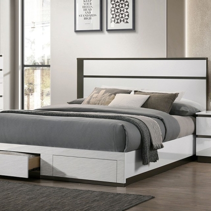 Furniture of America Birsfelden Contemporary Solid with Wood Veneer White-Metallic Gray Bed Model FOA7225WH-DR-Queen Bed