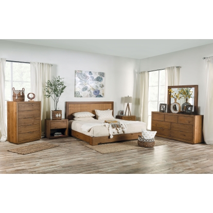 Leirvik Light Walnut Queen Bed Model FOA7460WN-Q-BED by Furniture of America